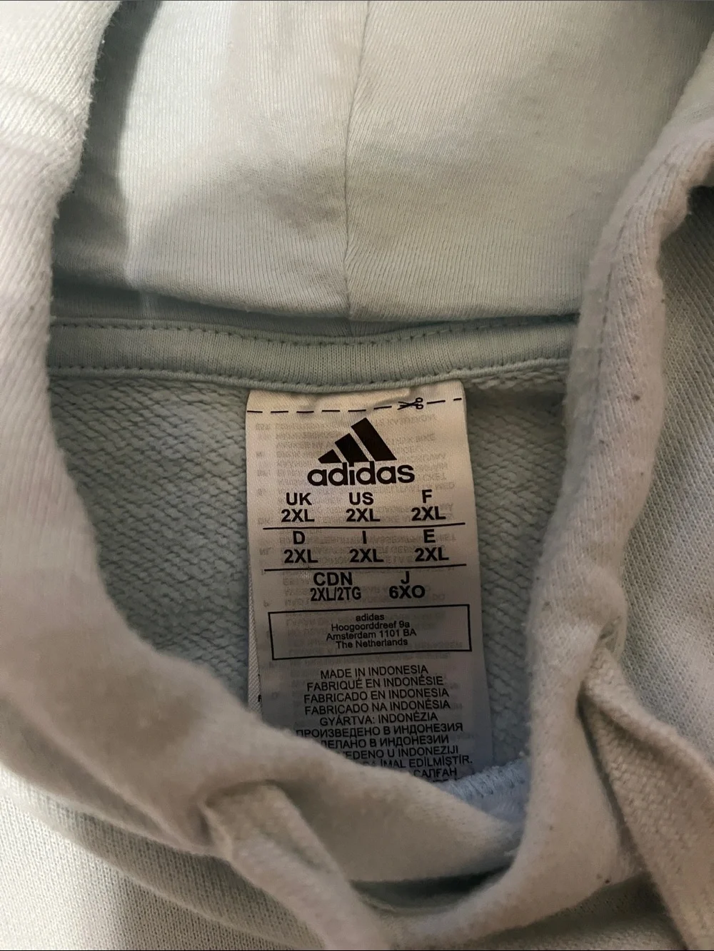 adidas Light Blue Hoodie with Black Logo & Stripes